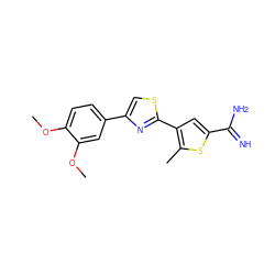 COc1ccc(-c2csc(-c3cc(C(=N)N)sc3C)n2)cc1OC ZINC000013437893