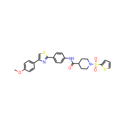 COc1ccc(-c2csc(-c3ccc(NC(=O)C4CCN(S(=O)(=O)c5cccs5)CC4)cc3)n2)cc1 ZINC000042876938