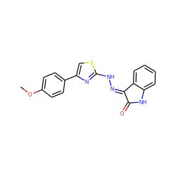 COc1ccc(-c2csc(N/N=C3/C(=O)Nc4ccccc43)n2)cc1 ZINC000016739923