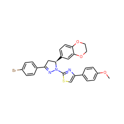 COc1ccc(-c2csc(N3N=C(c4ccc(Br)cc4)C[C@H]3c3ccc4c(c3)OCCO4)n2)cc1 ZINC000095597886