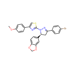 COc1ccc(-c2csc(N3N=C(c4ccc(Br)cc4)C[C@H]3c3ccc4c(c3)OCO4)n2)cc1 ZINC000095593512