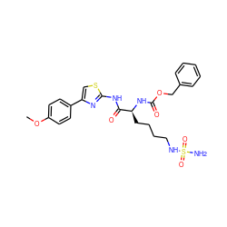 COc1ccc(-c2csc(NC(=O)[C@H](CCCCNS(N)(=O)=O)NC(=O)OCc3ccccc3)n2)cc1 ZINC000042852623