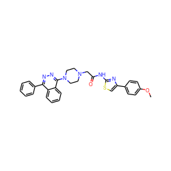 COc1ccc(-c2csc(NC(=O)CN3CCN(c4nnc(-c5ccccc5)c5ccccc45)CC3)n2)cc1 ZINC000653692153