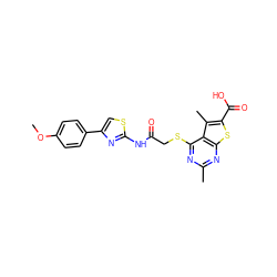 COc1ccc(-c2csc(NC(=O)CSc3nc(C)nc4sc(C(=O)O)c(C)c34)n2)cc1 ZINC000002626518