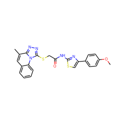 COc1ccc(-c2csc(NC(=O)CSc3nnc4c(C)cc5ccccc5n34)n2)cc1 ZINC000001223186