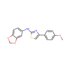 COc1ccc(-c2csc(Nc3ccc4c(c3)OCO4)n2)cc1 ZINC000084604691