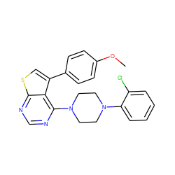 COc1ccc(-c2csc3ncnc(N4CCN(c5ccccc5Cl)CC4)c23)cc1 ZINC000012634831