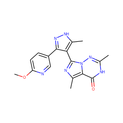 COc1ccc(-c2n[nH]c(C)c2-c2nc(C)c3c(=O)[nH]c(C)nn23)cn1 ZINC001772575210