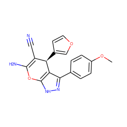 COc1ccc(-c2n[nH]c3c2[C@H](c2ccoc2)C(C#N)=C(N)O3)cc1 ZINC000000426228