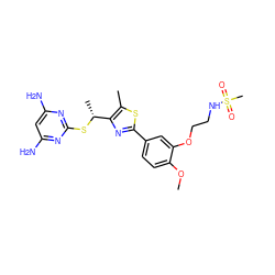 COc1ccc(-c2nc([C@@H](C)Sc3nc(N)cc(N)n3)c(C)s2)cc1OCCNS(C)(=O)=O ZINC000224698486