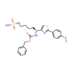 COc1ccc(-c2nc([C@H](CCCCNS(N)(=O)=O)NC(=O)OCc3ccccc3)cs2)cc1 ZINC000040953880