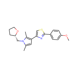 COc1ccc(-c2nc(-c3cc(C)n(C[C@@H]4CCCO4)c3C)cs2)cc1 ZINC000008987590