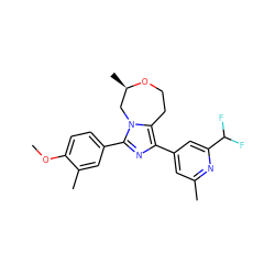 COc1ccc(-c2nc(-c3cc(C)nc(C(F)F)c3)c3n2C[C@@H](C)OCC3)cc1C ZINC001772621330