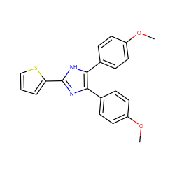 COc1ccc(-c2nc(-c3cccs3)[nH]c2-c2ccc(OC)cc2)cc1 ZINC000000860663