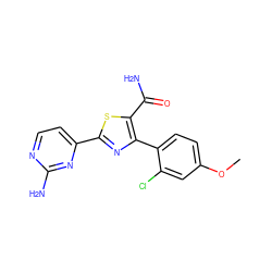 COc1ccc(-c2nc(-c3ccnc(N)n3)sc2C(N)=O)c(Cl)c1 ZINC000169342591