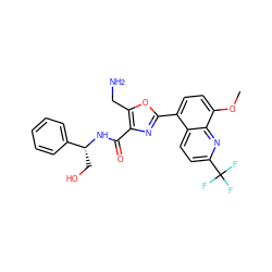 COc1ccc(-c2nc(C(=O)N[C@H](CO)c3ccccc3)c(CN)o2)c2ccc(C(F)(F)F)nc12 ZINC000084603712