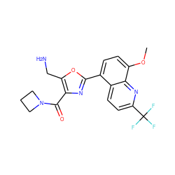 COc1ccc(-c2nc(C(=O)N3CCC3)c(CN)o2)c2ccc(C(F)(F)F)nc12 ZINC000028950226