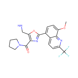 COc1ccc(-c2nc(C(=O)N3CCCC3)c(CN)o2)c2ccc(C(F)(F)F)nc12 ZINC000028950230