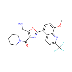 COc1ccc(-c2nc(C(=O)N3CCCCC3)c(CN)o2)c2ccc(C(F)(F)F)nc12 ZINC000028950235