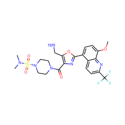 COc1ccc(-c2nc(C(=O)N3CCN(S(=O)(=O)N(C)C)CC3)c(CN)o2)c2ccc(C(F)(F)F)nc12 ZINC000028950267