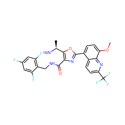 COc1ccc(-c2nc(C(=O)NCc3c(F)cc(F)cc3F)c([C@H](C)N)o2)c2ccc(C(F)(F)F)nc12 ZINC000084604450