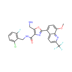 COc1ccc(-c2nc(C(=O)NCc3c(F)cccc3Cl)c(CN)o2)c2ccc(C(F)(F)F)nc12 ZINC000084602614