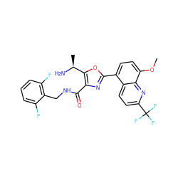 COc1ccc(-c2nc(C(=O)NCc3c(F)cccc3F)c([C@H](C)N)o2)c2ccc(C(F)(F)F)nc12 ZINC000084603286