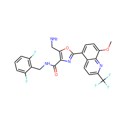 COc1ccc(-c2nc(C(=O)NCc3c(F)cccc3F)c(CN)o2)c2ccc(C(F)(F)F)nc12 ZINC000084603480