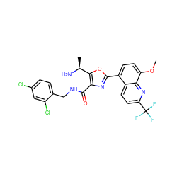 COc1ccc(-c2nc(C(=O)NCc3ccc(Cl)cc3Cl)c([C@H](C)N)o2)c2ccc(C(F)(F)F)nc12 ZINC000084605417