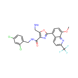 COc1ccc(-c2nc(C(=O)NCc3ccc(Cl)cc3Cl)c(CN)o2)c2ccc(C(F)(F)F)nc12 ZINC000084602939