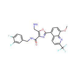 COc1ccc(-c2nc(C(=O)NCc3ccc(F)c(F)c3)c(CN)o2)c2ccc(C(F)(F)F)nc12 ZINC000084602941