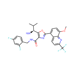 COc1ccc(-c2nc(C(=O)NCc3ccc(F)cc3F)c([C@@H](N)C(C)C)o2)c2ccc(C(F)(F)F)nc12 ZINC000084603385