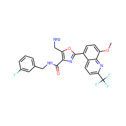 COc1ccc(-c2nc(C(=O)NCc3cccc(F)c3)c(CN)o2)c2ccc(C(F)(F)F)nc12 ZINC000084615382