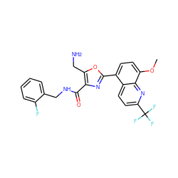 COc1ccc(-c2nc(C(=O)NCc3ccccc3F)c(CN)o2)c2ccc(C(F)(F)F)nc12 ZINC000084605195