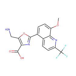 COc1ccc(-c2nc(C(=O)O)c(CN)o2)c2ccc(C(F)(F)F)nc12 ZINC000028950192