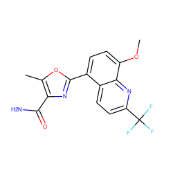 COc1ccc(-c2nc(C(N)=O)c(C)o2)c2ccc(C(F)(F)F)nc12 ZINC000028950188
