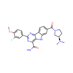 COc1ccc(-c2nc(C(N)=O)c3[nH]c4cc(C(=O)N5CC[C@@H](N(C)C)C5)ccc4c3n2)cc1F ZINC000221258828