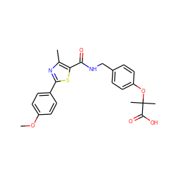 COc1ccc(-c2nc(C)c(C(=O)NCc3ccc(OC(C)(C)C(=O)O)cc3)s2)cc1 ZINC000034298670