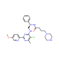 COc1ccc(-c2nc(C)c(Cl)c(NC[C@H](NC(=O)CCCN3CCNCC3)c3ccccc3)n2)nc1 ZINC000096271231