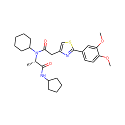 COc1ccc(-c2nc(CC(=O)N(C3CCCCC3)[C@@H](C)C(=O)NC3CCCC3)cs2)cc1OC ZINC000095755311