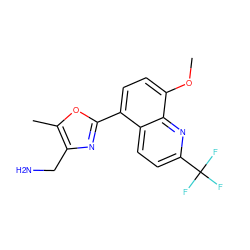 COc1ccc(-c2nc(CN)c(C)o2)c2ccc(C(F)(F)F)nc12 ZINC000028950184