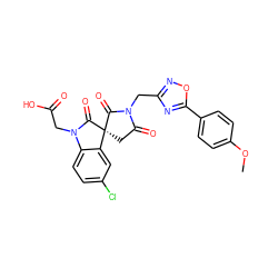 COc1ccc(-c2nc(CN3C(=O)C[C@@]4(C3=O)C(=O)N(CC(=O)O)c3ccc(Cl)cc34)no2)cc1 ZINC000014976742