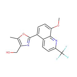 COc1ccc(-c2nc(CO)c(C)o2)c2ccc(C(F)(F)F)nc12 ZINC000028950174