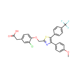 COc1ccc(-c2nc(COc3ccc(CC(=O)O)cc3Cl)sc2-c2ccc(C(F)(F)F)cc2)cc1 ZINC000049777045