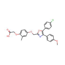 COc1ccc(-c2nc(COc3ccc(OCC(=O)O)c(C)c3)oc2-c2ccc(Cl)cc2)cc1 ZINC000049036963