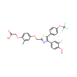 COc1ccc(-c2nc(COc3ccc(OCC(=O)O)c(C)c3)sc2-c2ccc(OC(F)(F)F)cc2)cc1F ZINC000049775068