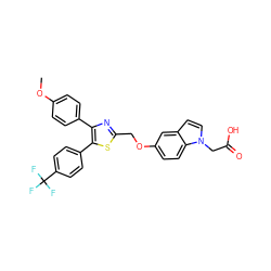 COc1ccc(-c2nc(COc3ccc4c(ccn4CC(=O)O)c3)sc2-c2ccc(C(F)(F)F)cc2)cc1 ZINC000049774877
