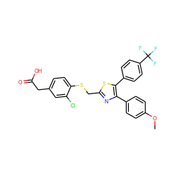 COc1ccc(-c2nc(CSc3ccc(CC(=O)O)cc3Cl)sc2-c2ccc(C(F)(F)F)cc2)cc1 ZINC000049775005