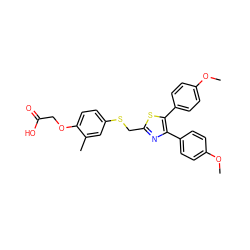 COc1ccc(-c2nc(CSc3ccc(OCC(=O)O)c(C)c3)sc2-c2ccc(OC)cc2)cc1 ZINC000049792836