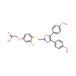 COc1ccc(-c2nc(CSc3ccc(OCC(=O)O)cc3Cl)oc2-c2ccc(OC)cc2)cc1 ZINC000049034344